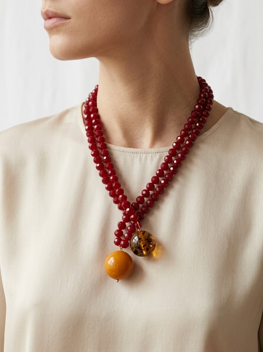 Collar Fabrizio Marcantelli Bolitas y 2 Bolas Grande Burdeos