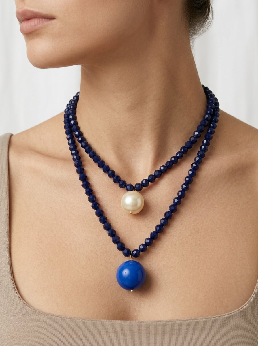Collana Fabrizio Marcantelli con Perle e 2 Grandi Perle Blu