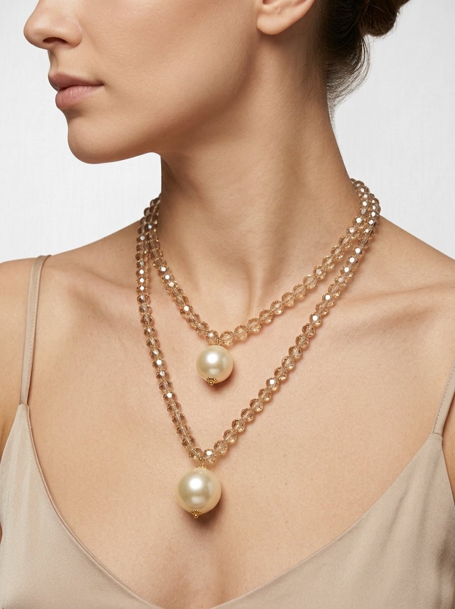 Collana Fabrizio Marcantelli con Perle e 2 Grandi Perle Trasparenti
