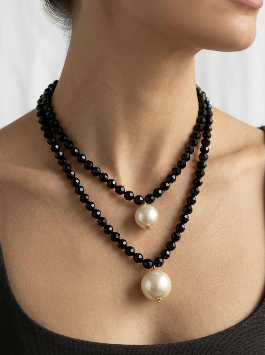 Collar Fabrizio Marcantelli Bolitas y 2 Bolas Grande Perla Negro