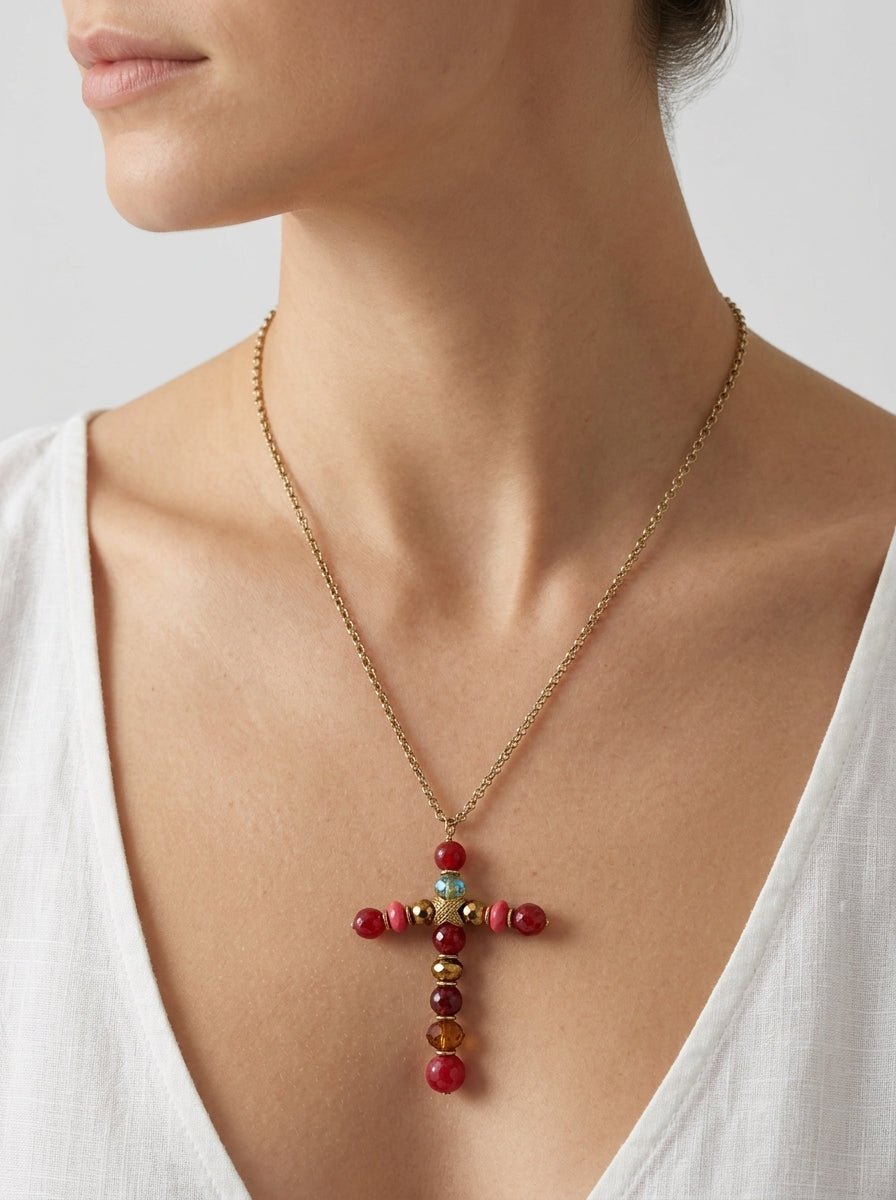 Collana lunga Il Baco da Seta Cruz Granate