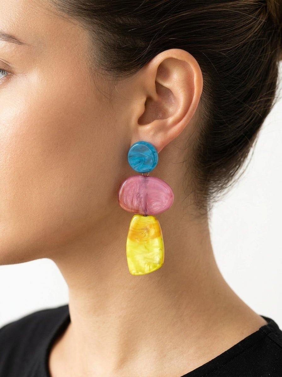 Orecchini Il Baco Da Seta Forme geometriche giallo tricolore