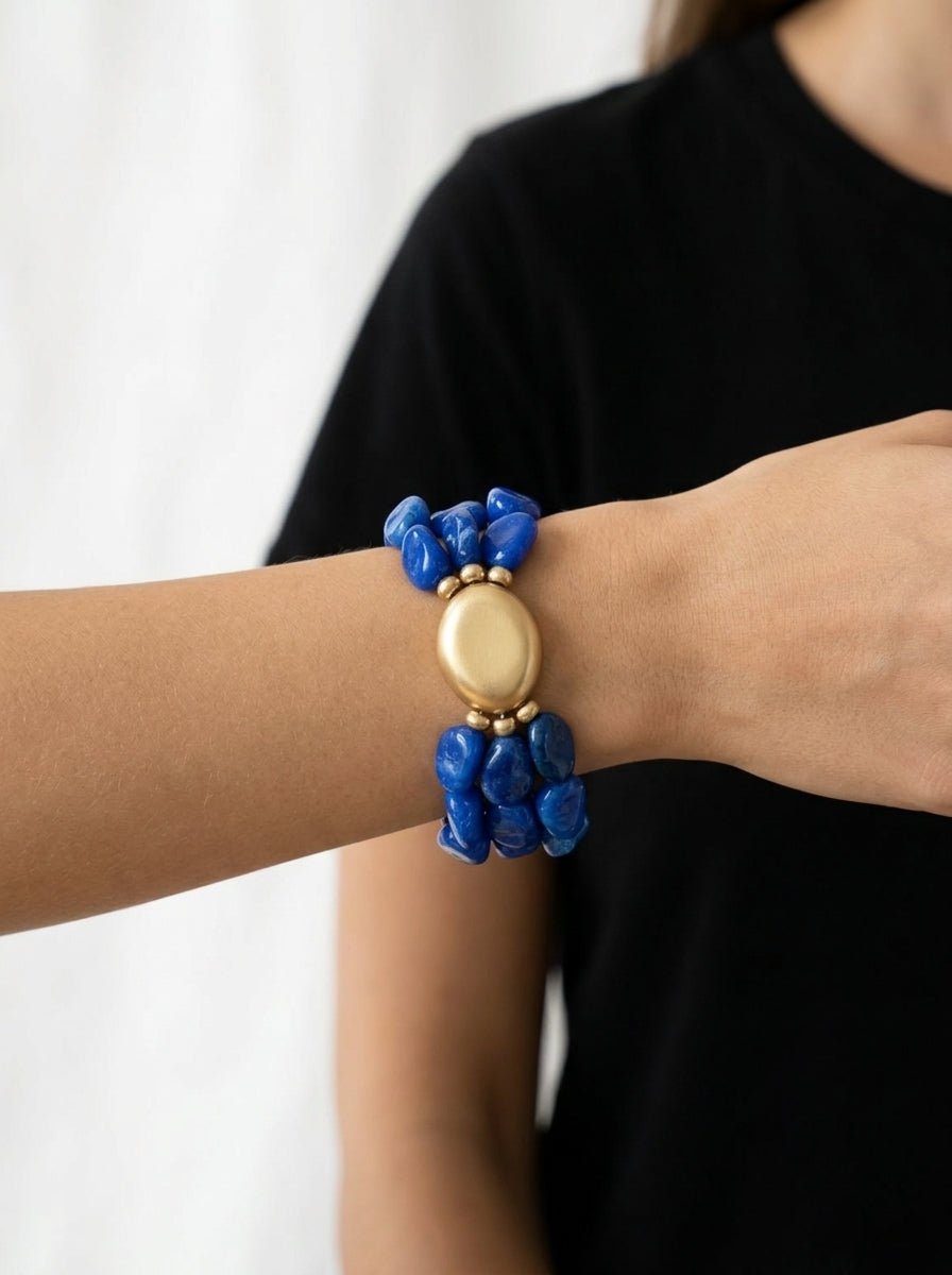 Pulsera Il Baco Da Seta 3 Tiras Cuentas Azul