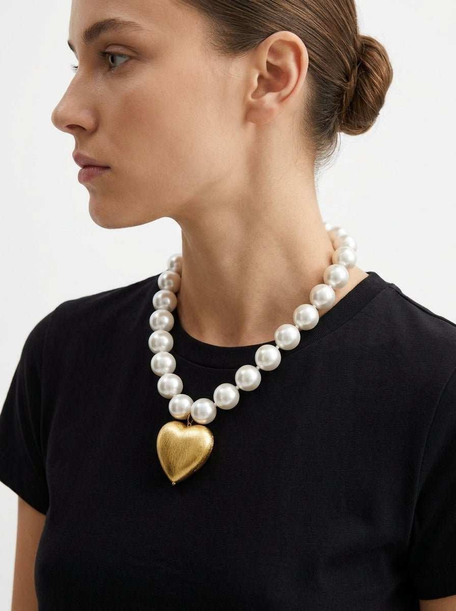 Collar Fabrizio Marcantelli Perlas y Corazón Dorado