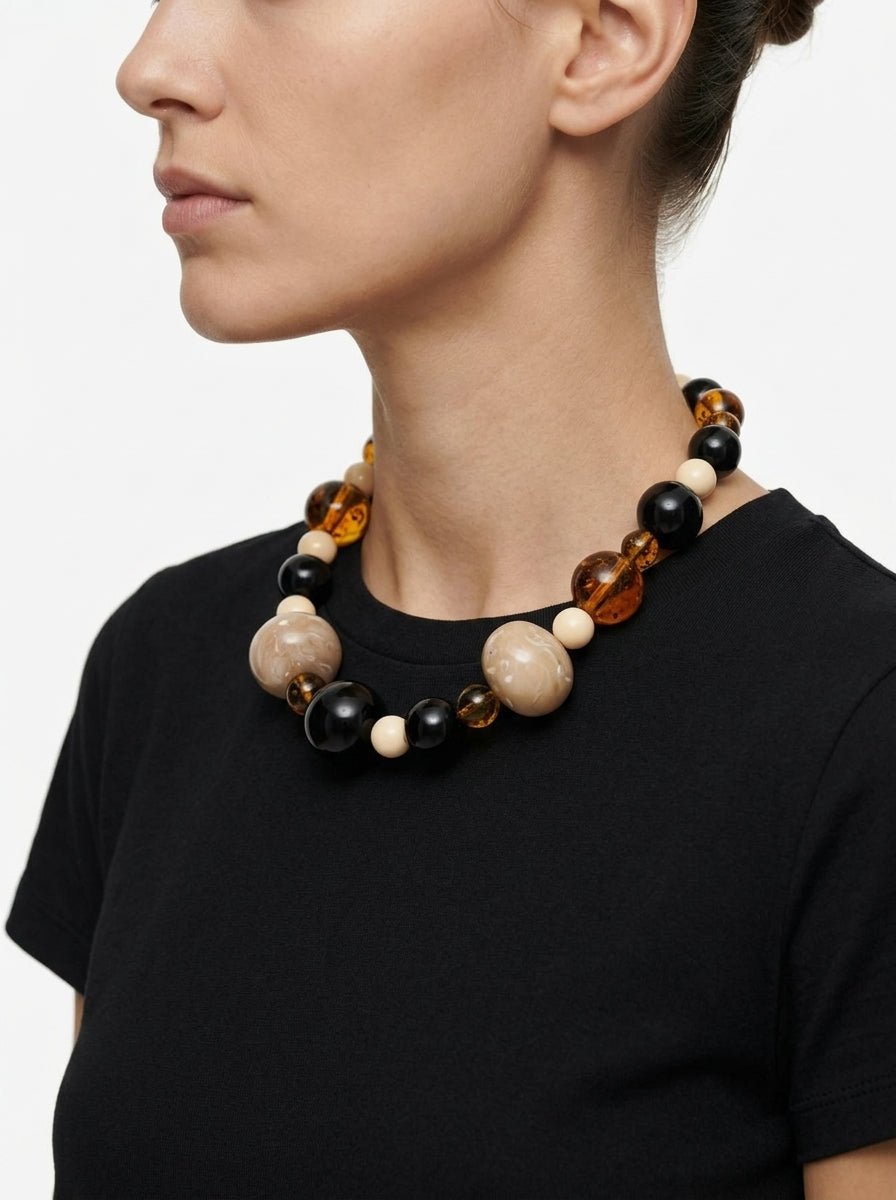 Collar Fabrizio Marcantelli Bolas Miel y Negro
