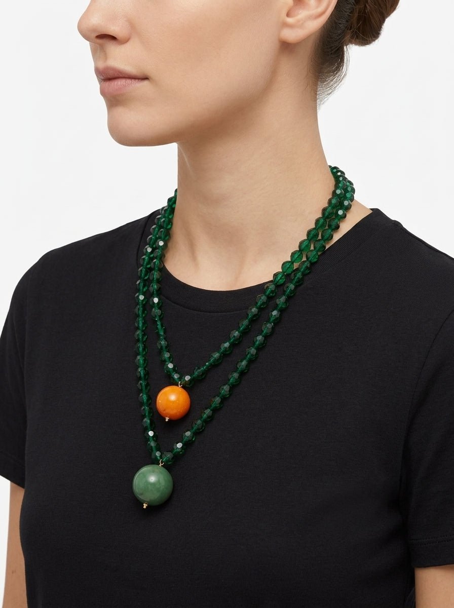 Collana Fabrizio Marcantelli con Perline e 2 Palline Grandi Bottiglia Verde