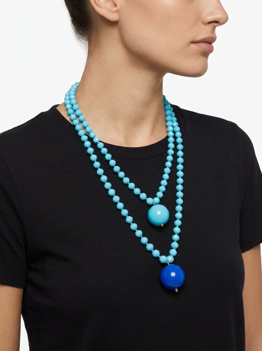 Collar Fabrizio Marcantelli Bolitas y 2 Bolas Grandes Celeste