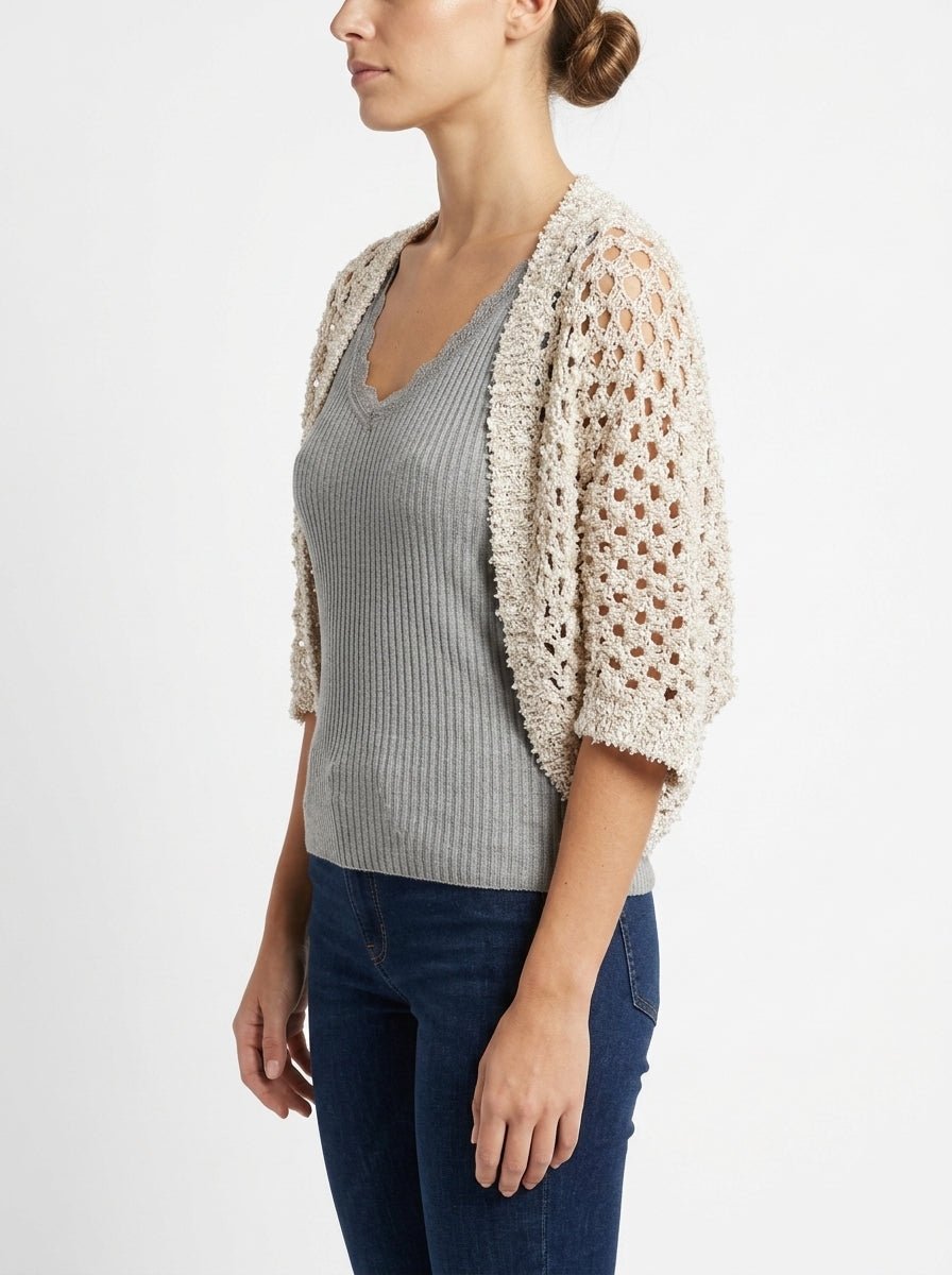 Byu Bolero Openwork Cardigan White Beige