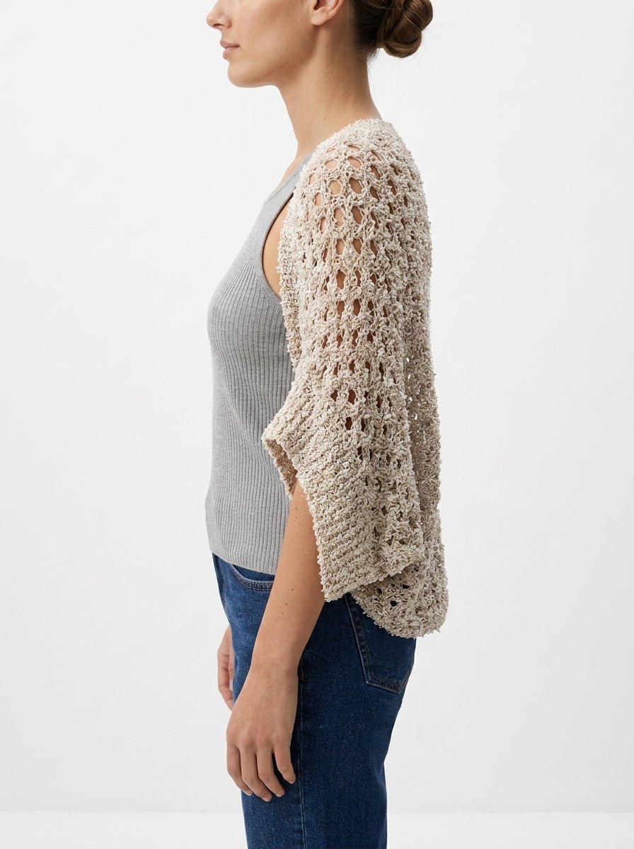 Byu Bolero Openwork Cardigan White Beige