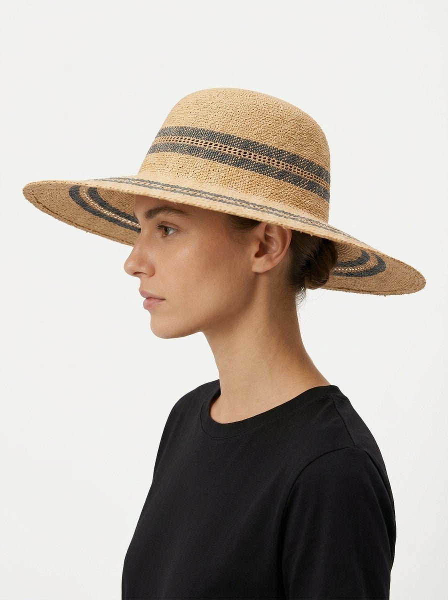 hat Il Baco Da Seta Beige and Blue Raffia