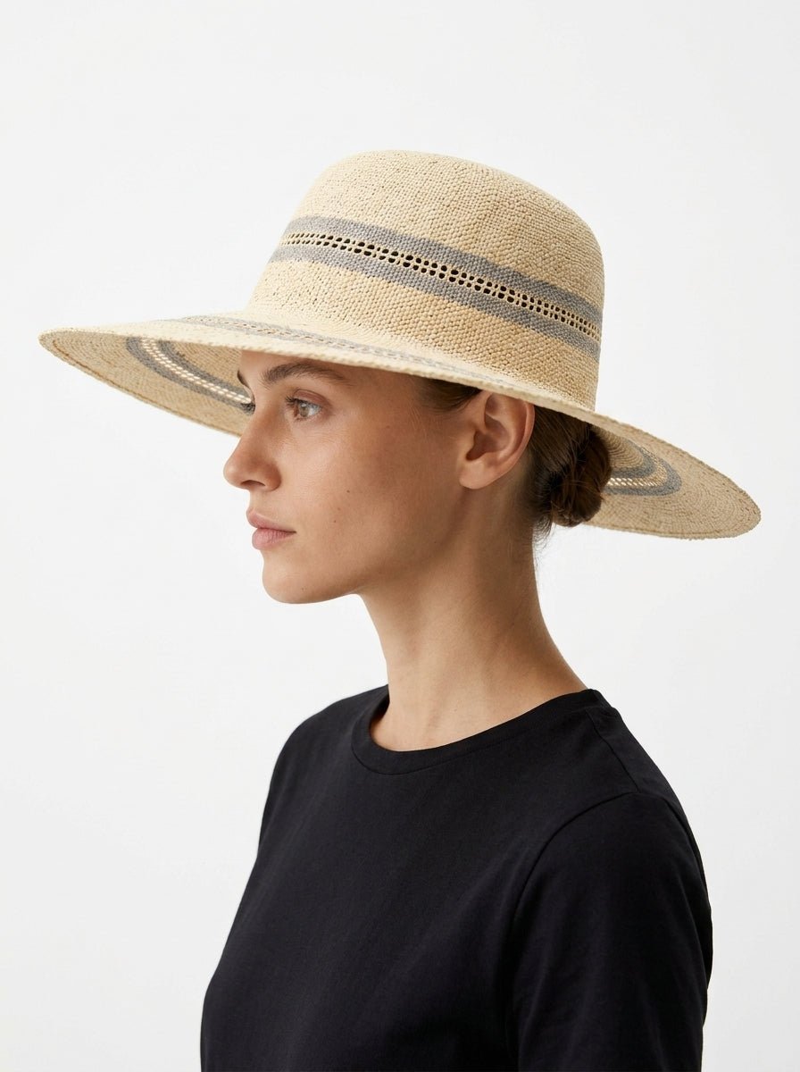 Sombrero Il Baco Da Seta Rafia Beige Claro y Gris