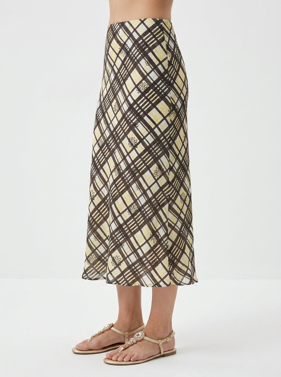 Whyci Milano Skirt with Checks and Flowers