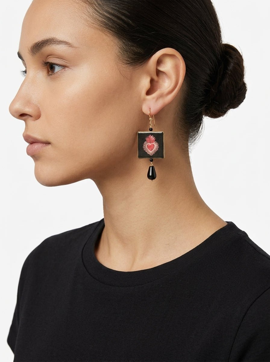 Pendientes Fabrizio Marcantelli Cuadrado Corazón Rojo