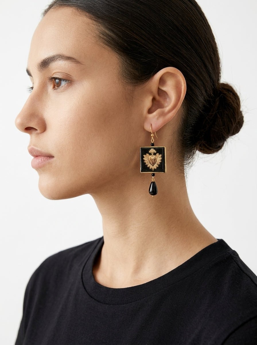 Pendientes Fabrizio Marcantelli Cuadrado Corazón Dorado