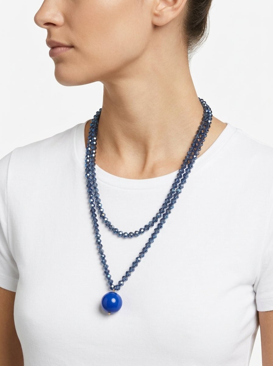 Collana Fabrizio Marcantelli con perline e palline blu grandi