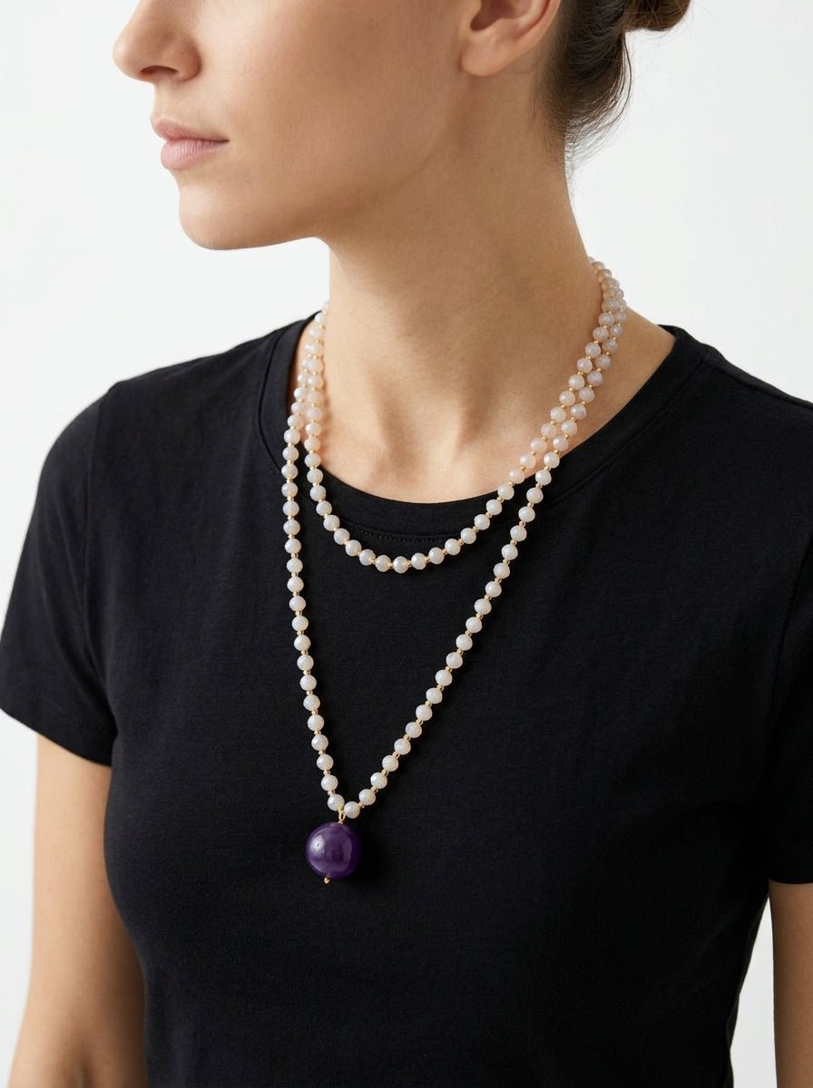 Fabrizio Marcantelli Collier Perles et Grande Boule Violette Transparente