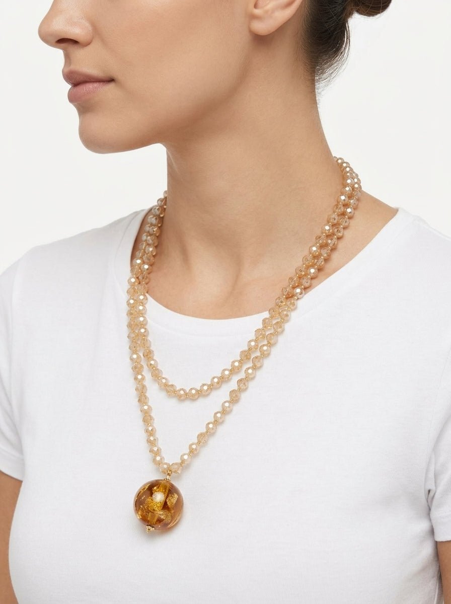 Fabrizio Marcantelli Collier Perles et Grandes Boules Beige Miel