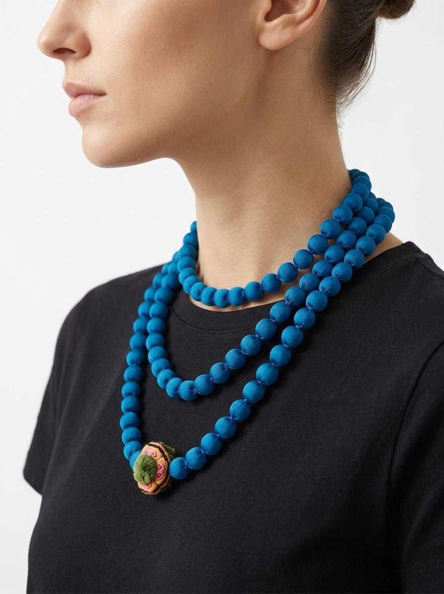 Collar Il Baco Da Seta Bolas Pequeñas Nhdi Almohadon Turquesa Oscuro