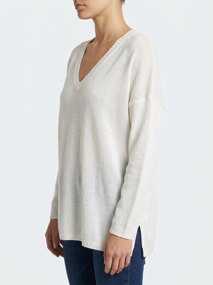 Maglione Base Milano Bianco con Scollo a V