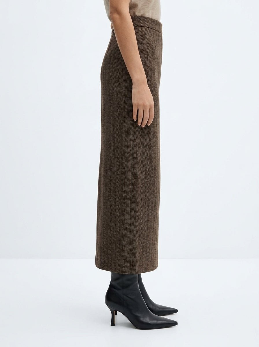 AgoeFilo Via Treviso Herringbone Skirt Chocolate Brown