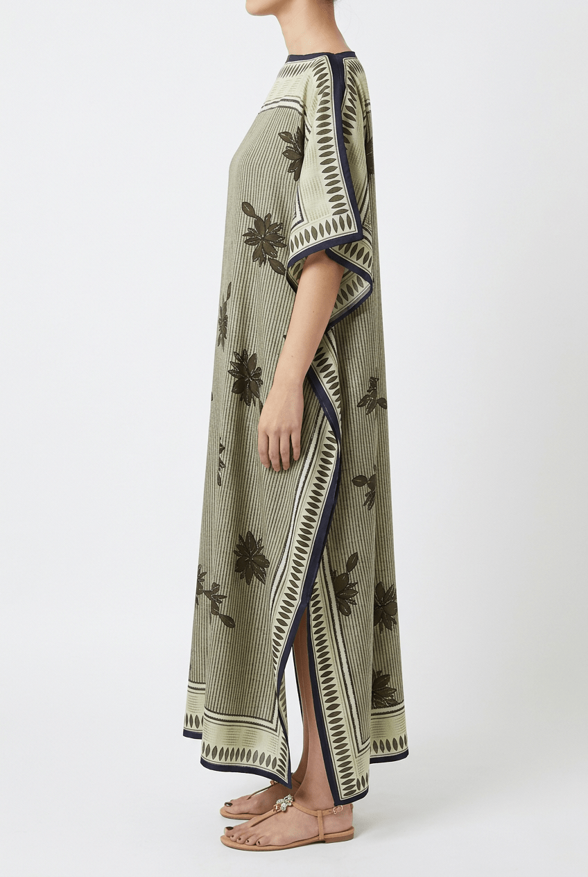 Vestido Diega Rafeo Estampado Flor Caqui