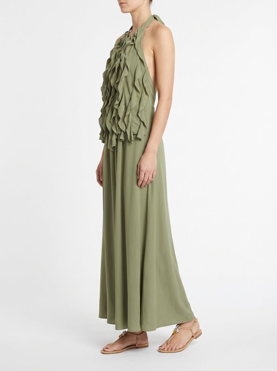 Robe à volants en soie verte SU