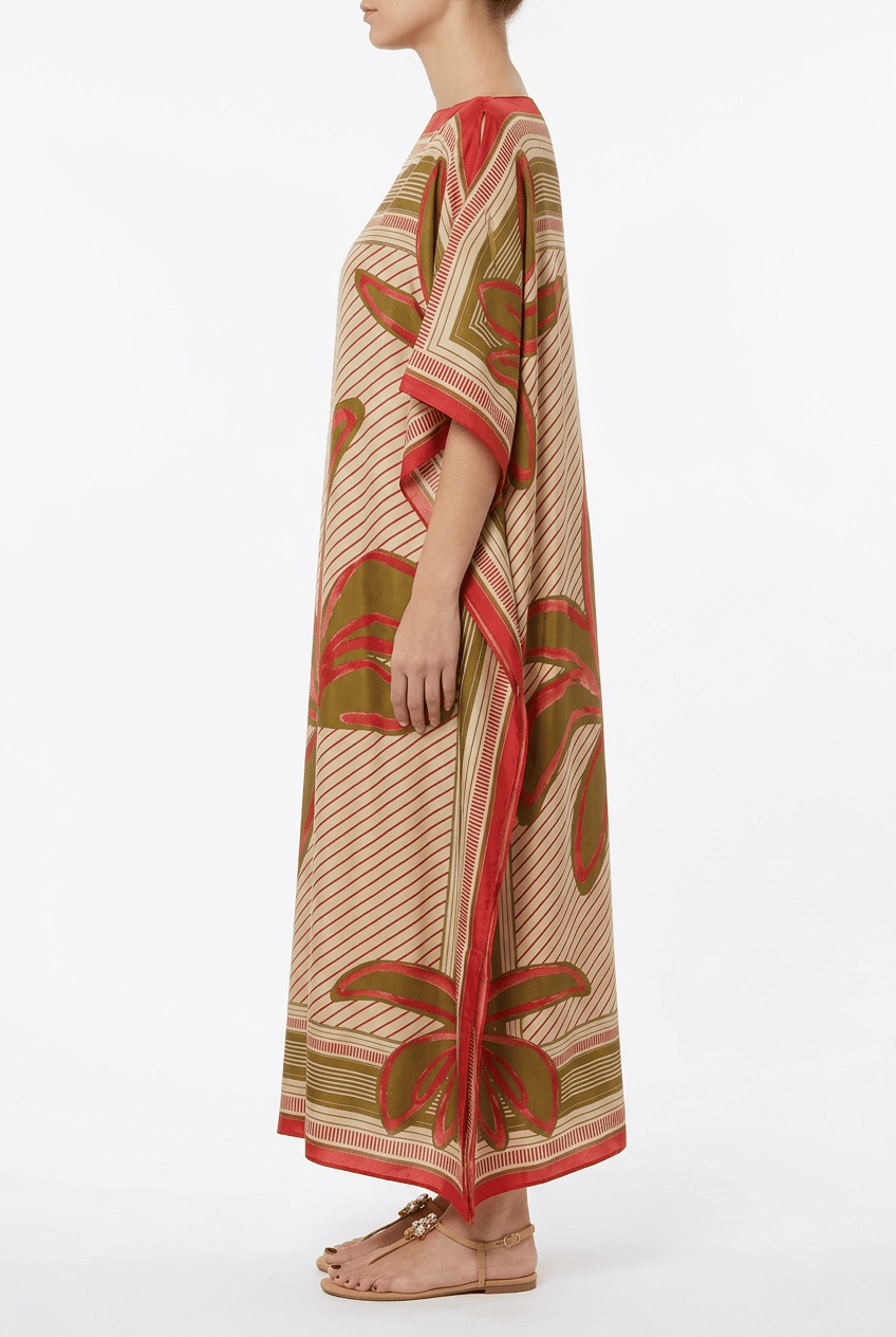 Vestido Diega Rafeo Estampado Palmera Rojo