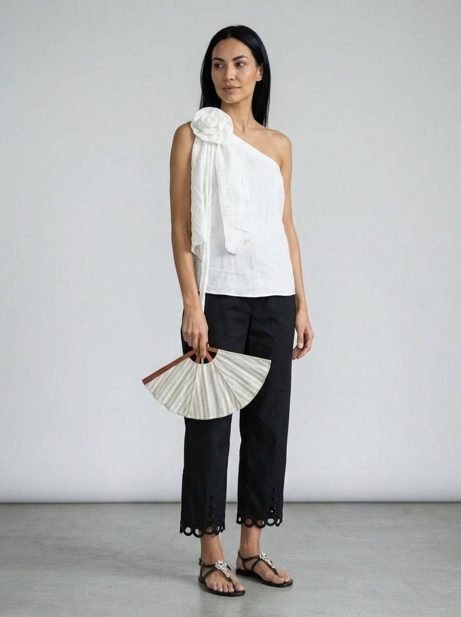 Top in lino bianco SU Flor