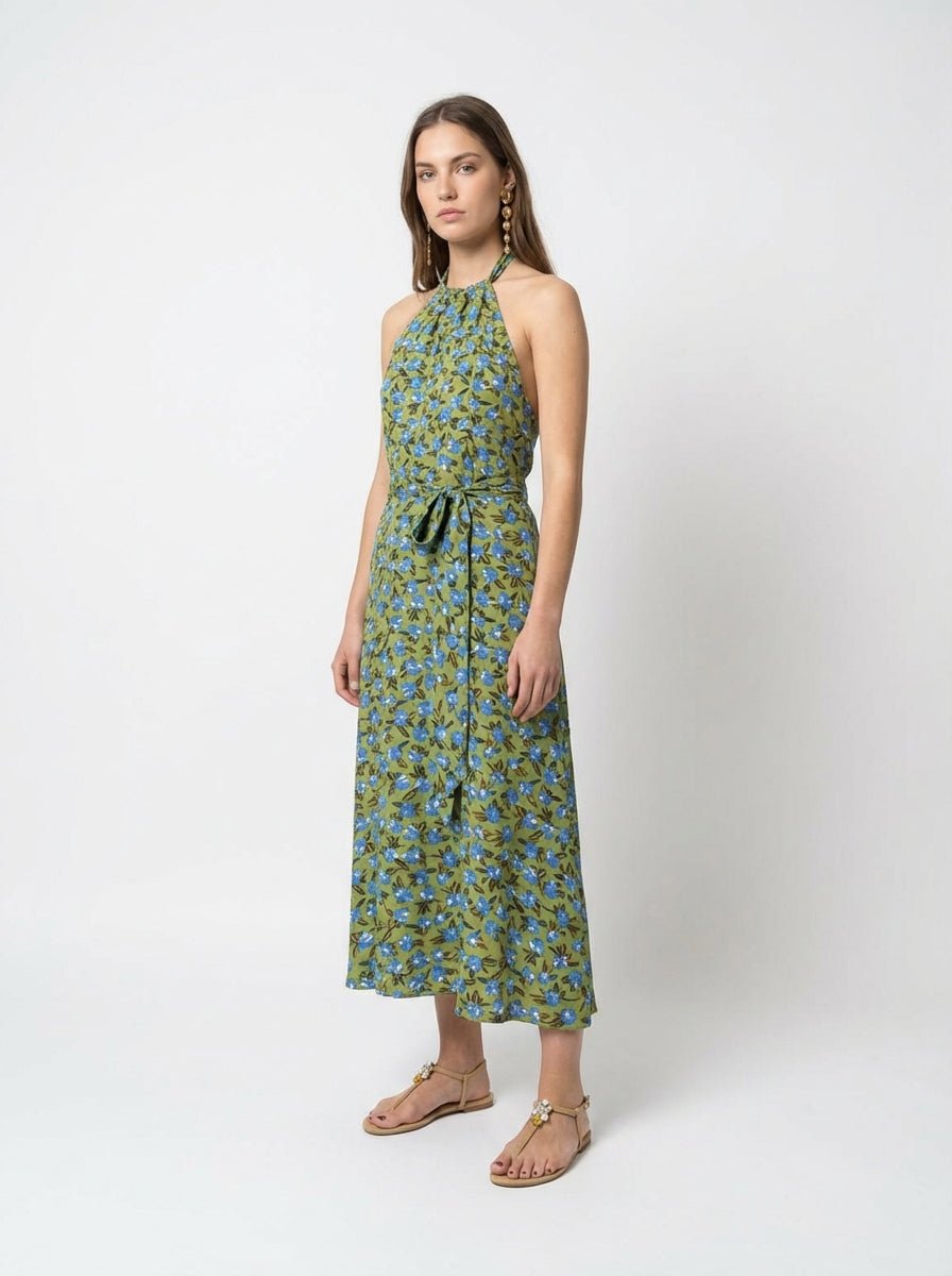 Vestido Mondo e Colori Seda Estampado Flor Rudbeckia Fajin