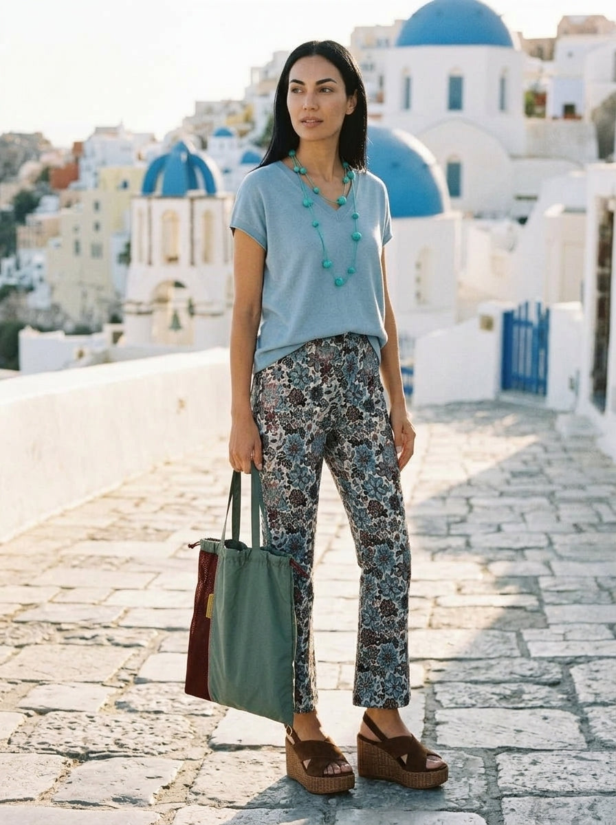 Pantalón Agoefilo Estampado Flores Blanco