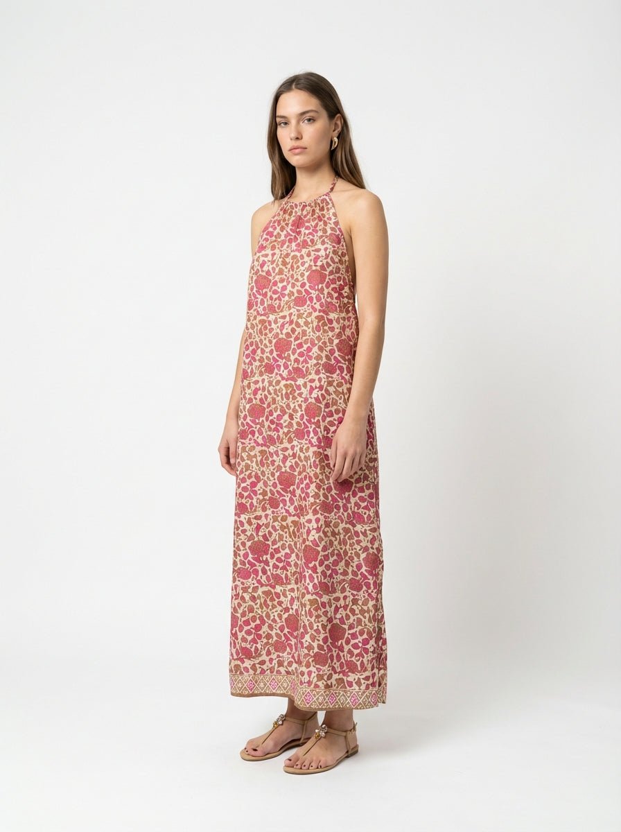 Vestido Mondo e Colori Seda Estampado Flor Ixia