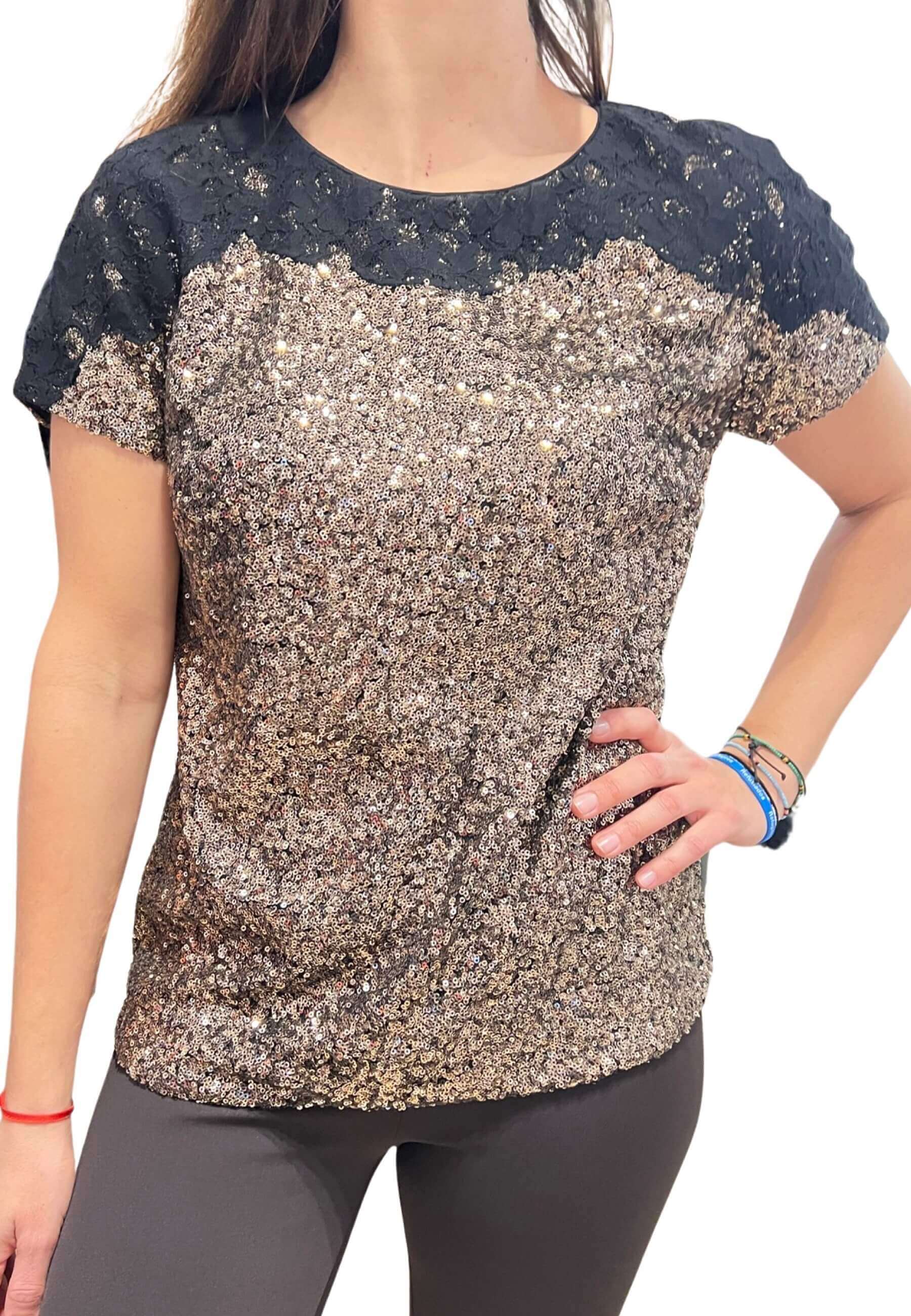 Top Antik Batik Lentejuelas Gold