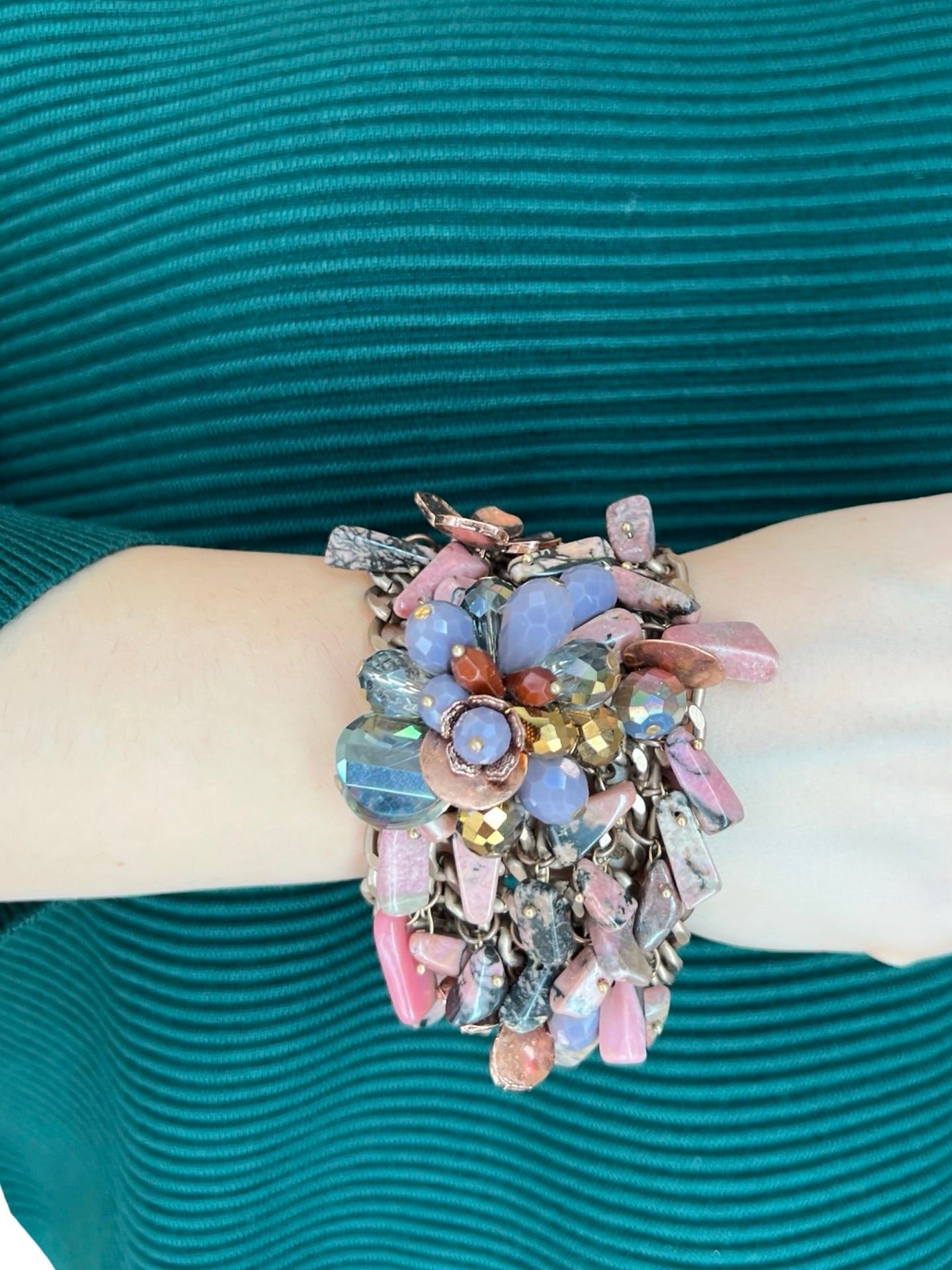 Bracelet Il Baco Da Seta Chains Flowers and Pink Stones