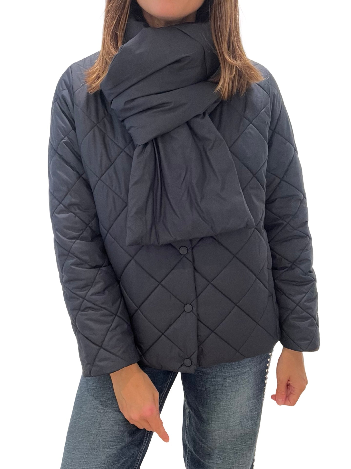 Chaqueta Ecoalf Plumas Bufanda Chocolate Reversible.