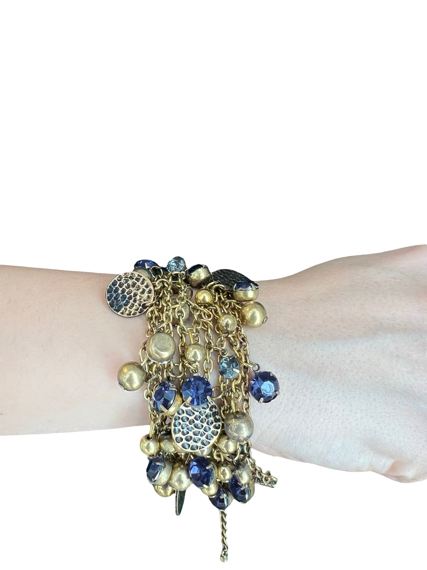 Bracciale Il Baco Da Seta Catene Medaglie E Pietre Blu