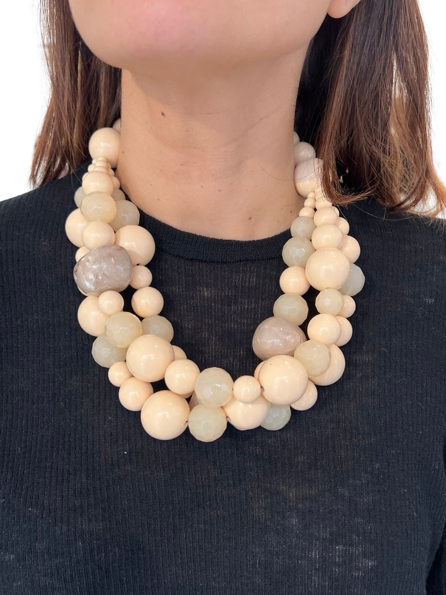 Fabrizio Marcantelli Necklace Alternating Balls 3 Strips Ecru and Stone