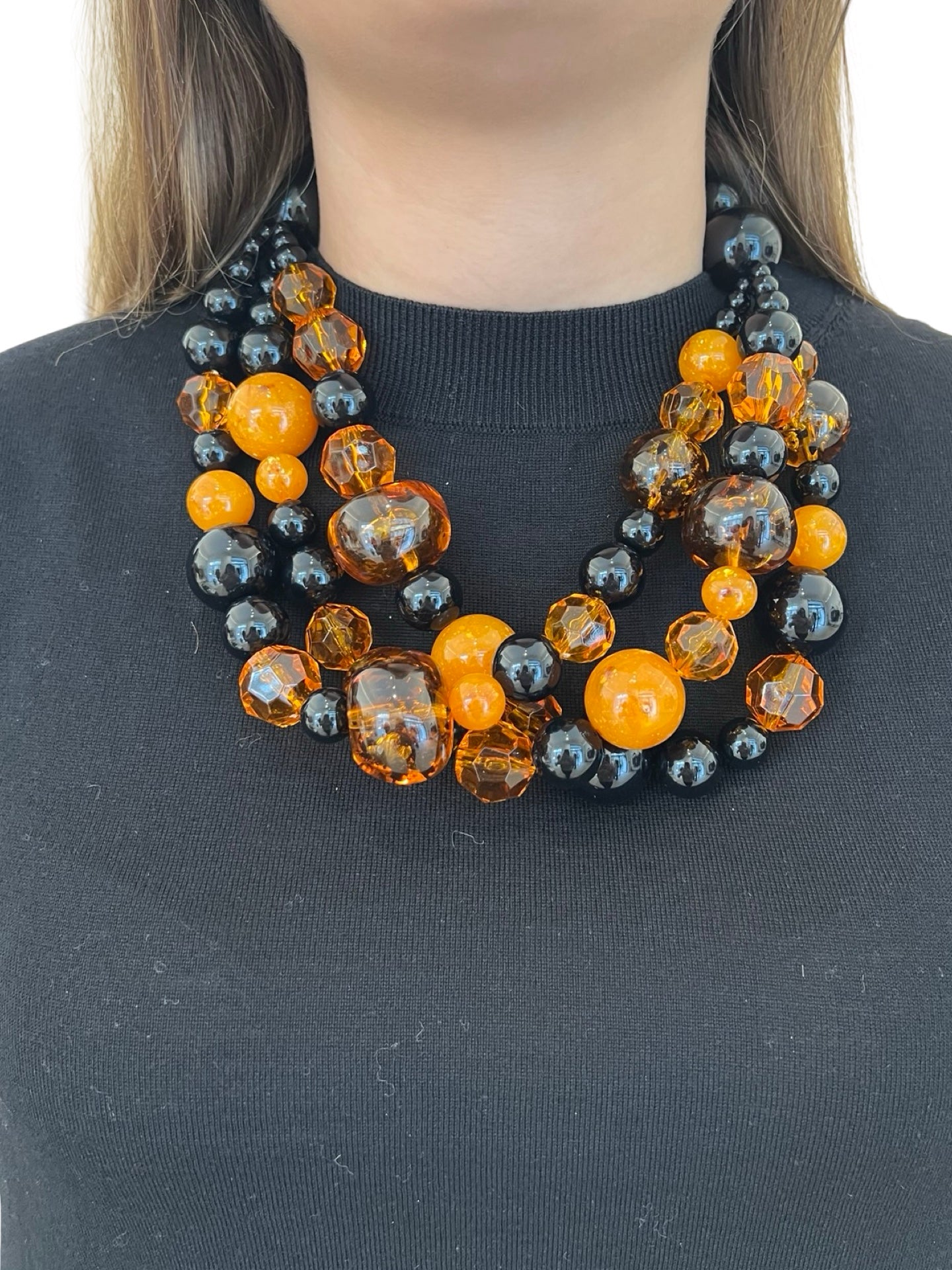 Fabrizio Marcantelli Necklace Alternating Balls 3 Caramel and Black Strips