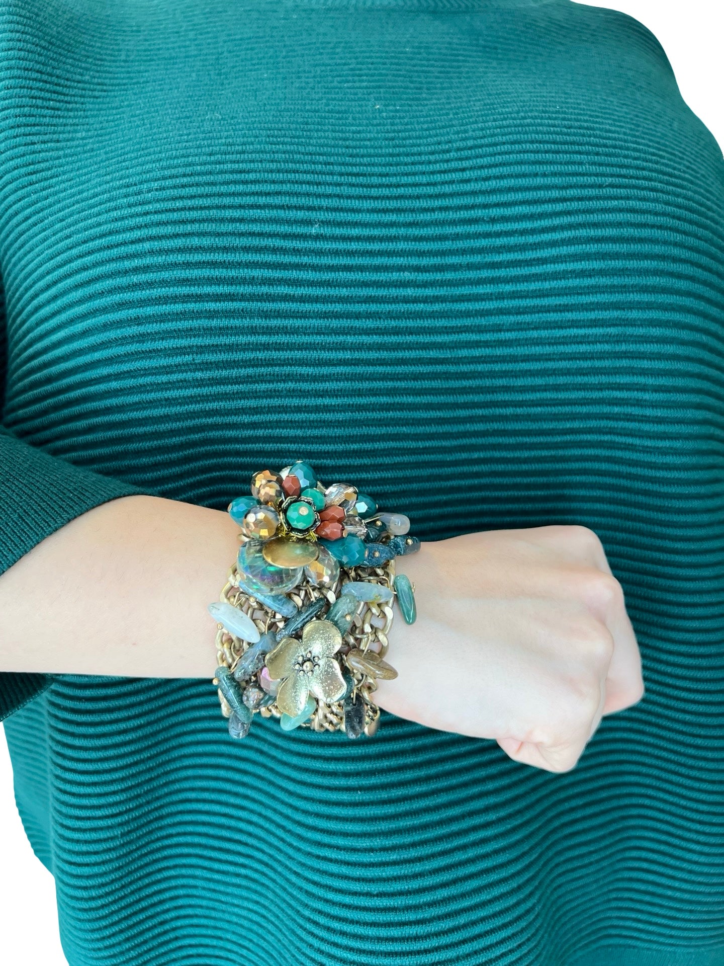 Bracciale Il Baco Da Seta Catene Fiori e Pietre Verdi