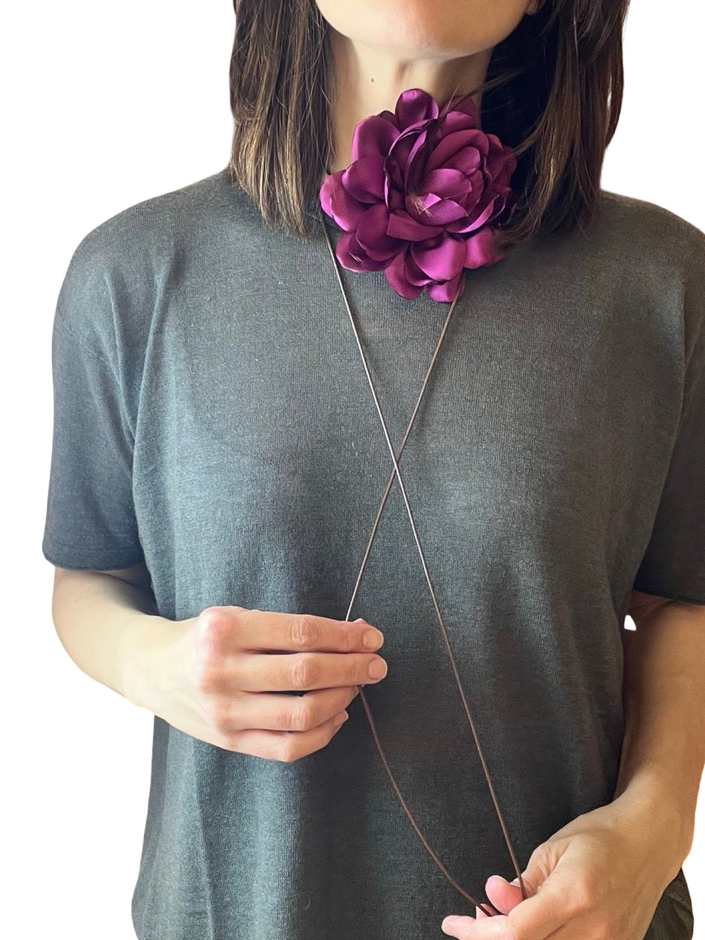 Girocollo Il Baco Da Seta Tessuto a fiori melanzana