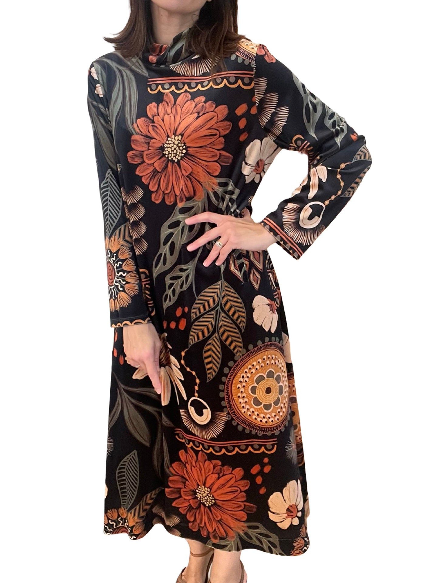 Vestido Il Baco Da Seta Saja Terciopelo Estampado Flores