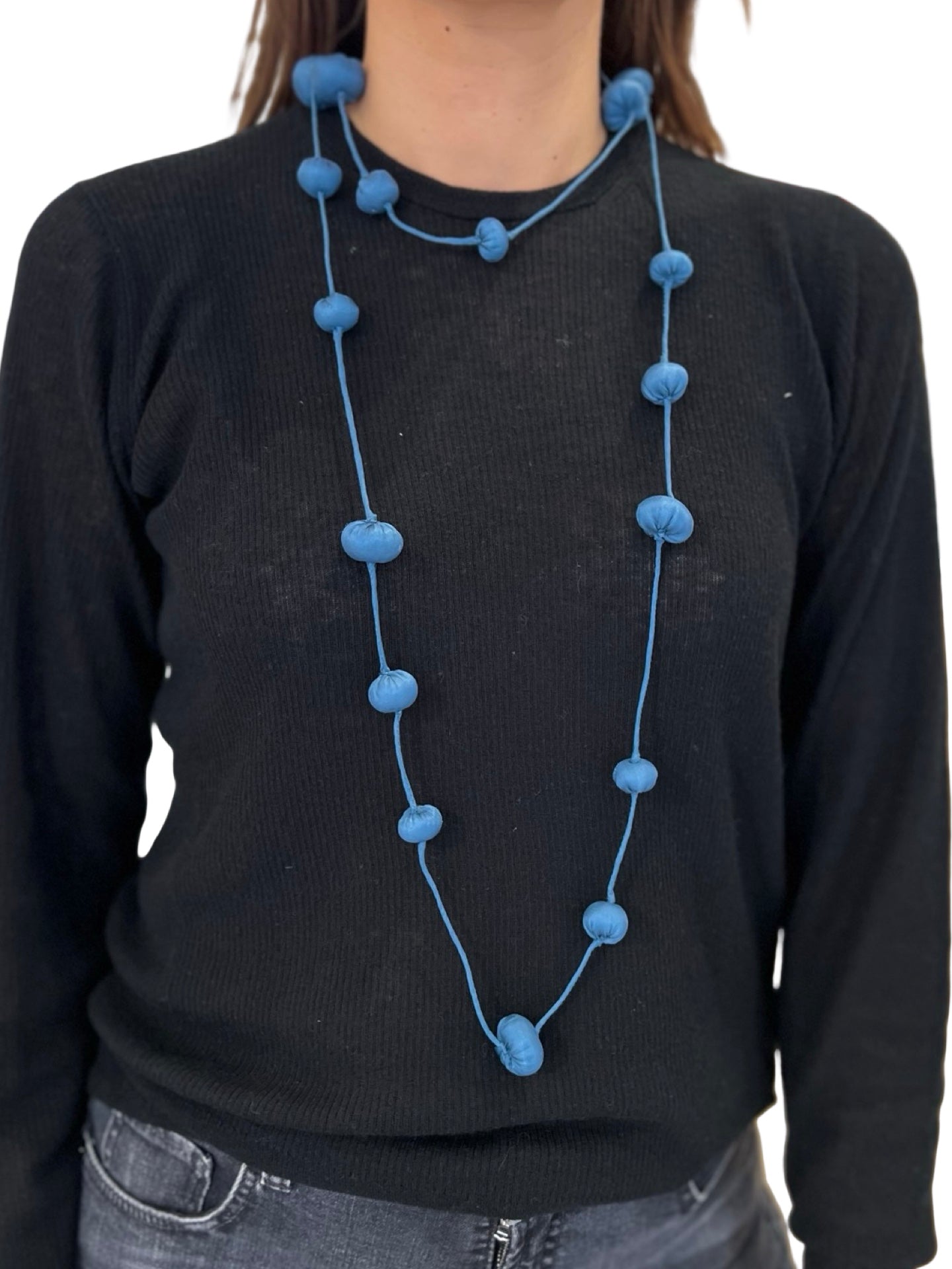 Collana Il Baco Da Seta Palline di seta Cocoon Blu Turchia