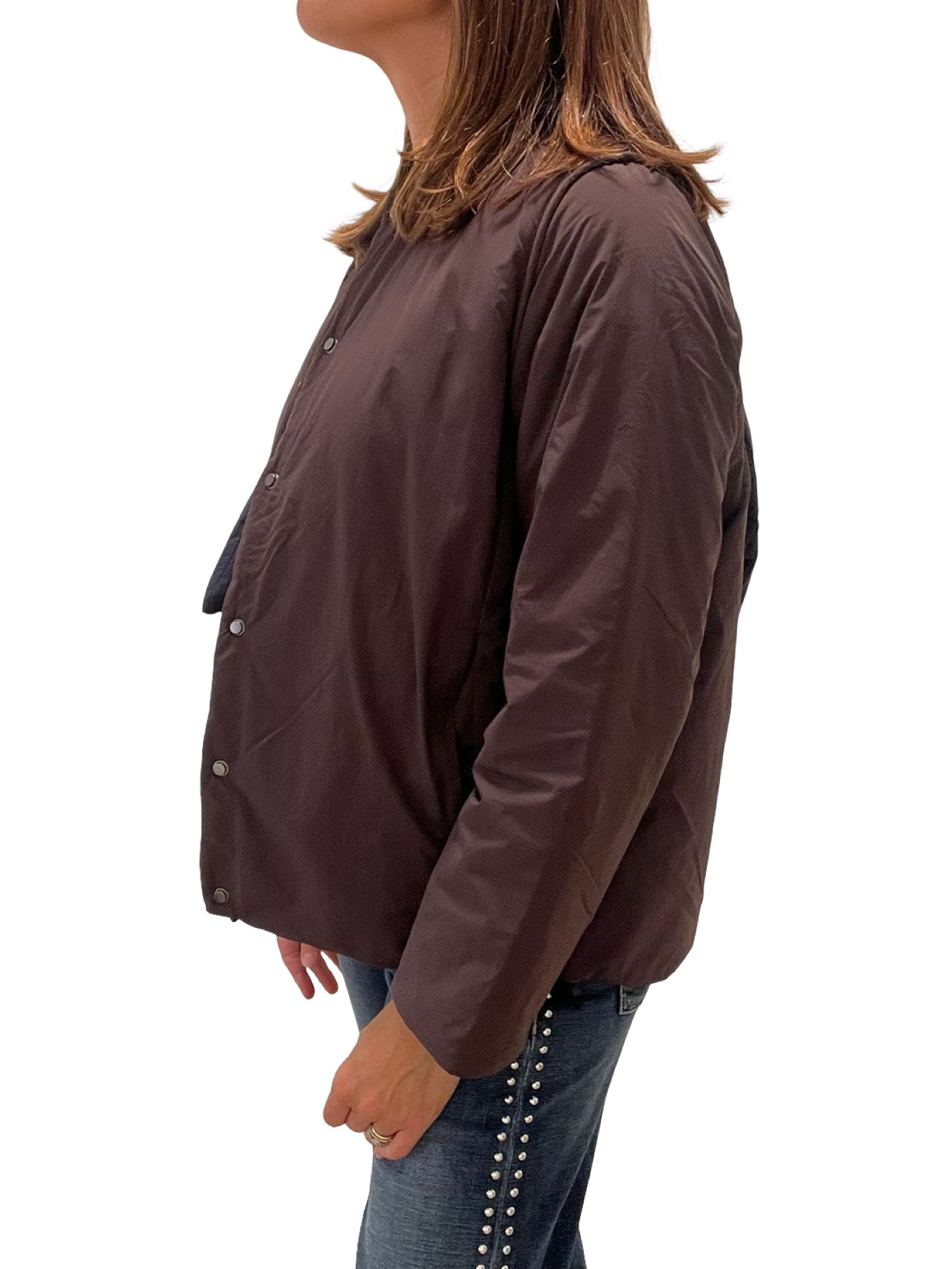 Chaqueta Ecoalf Plumas Bufanda Chocolate Reversible.