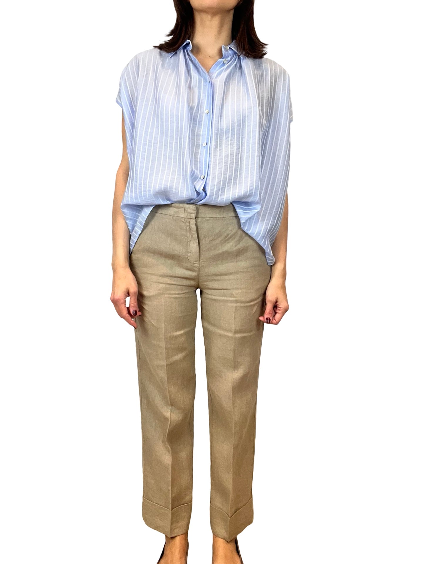 Adele Linen Straight Turn-Down Pants