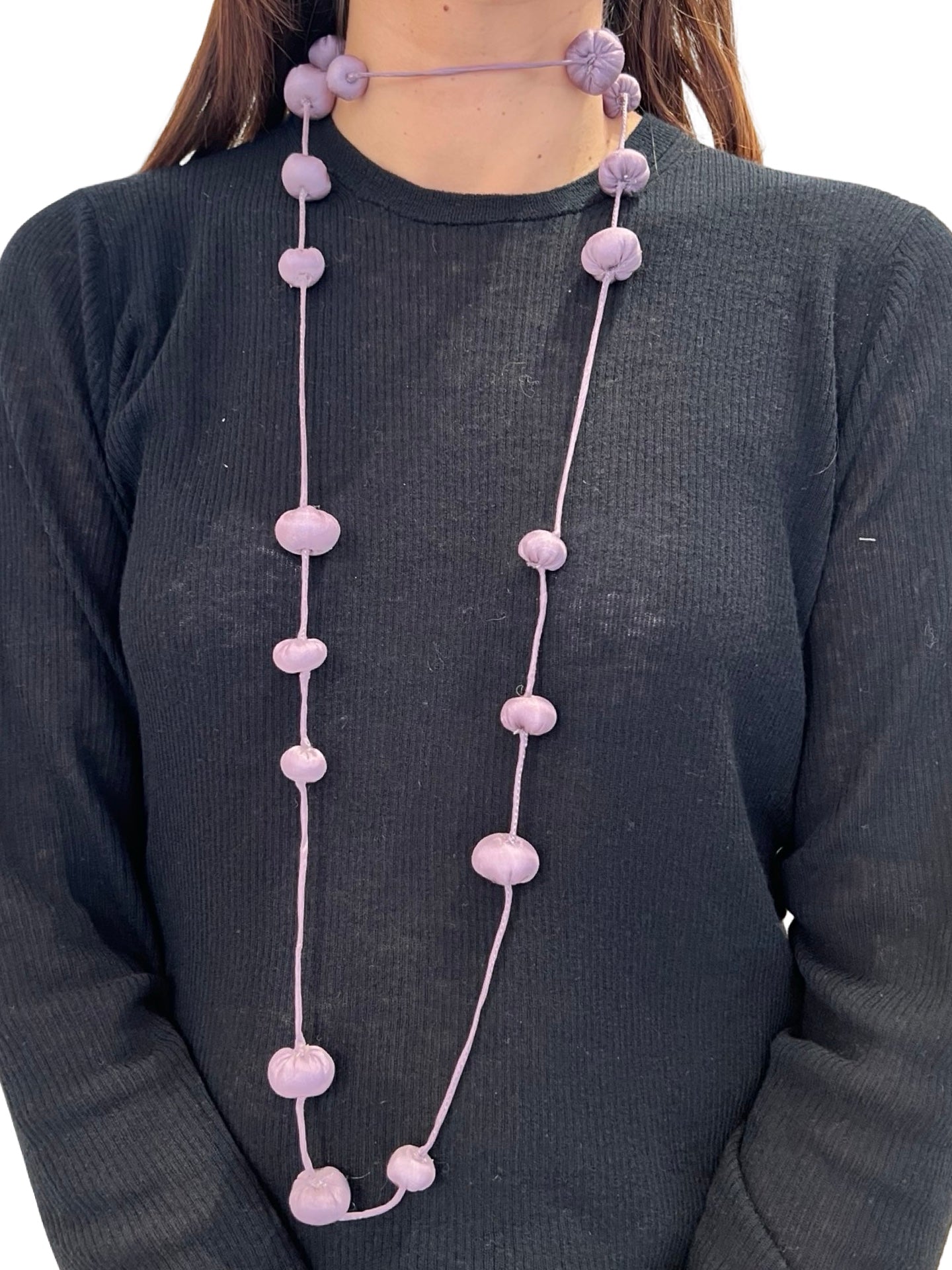 Collana Il Baco Da Seta Palline di seta bozzolo di lavanda