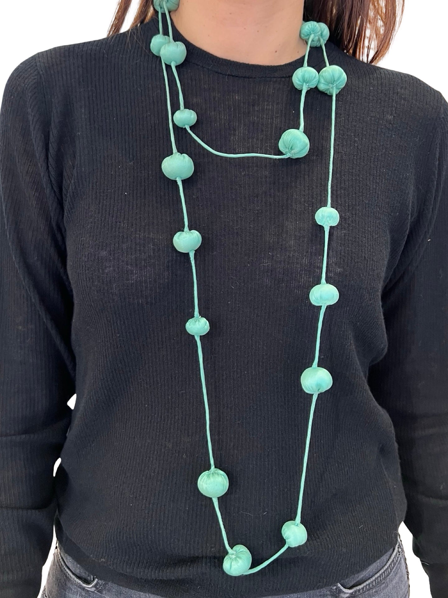 Collana Il Baco Da Seta Palline di seta Cocoon Aqua