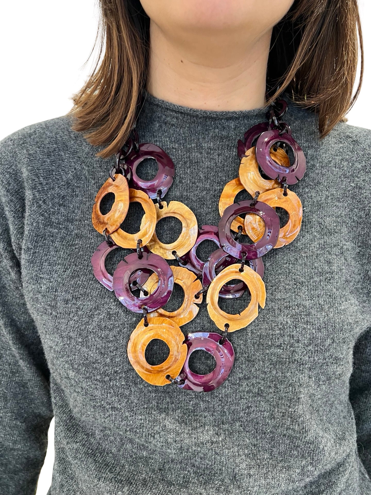 Collar Il Baco Da Seta Triple Tiras Anillas Berenjena