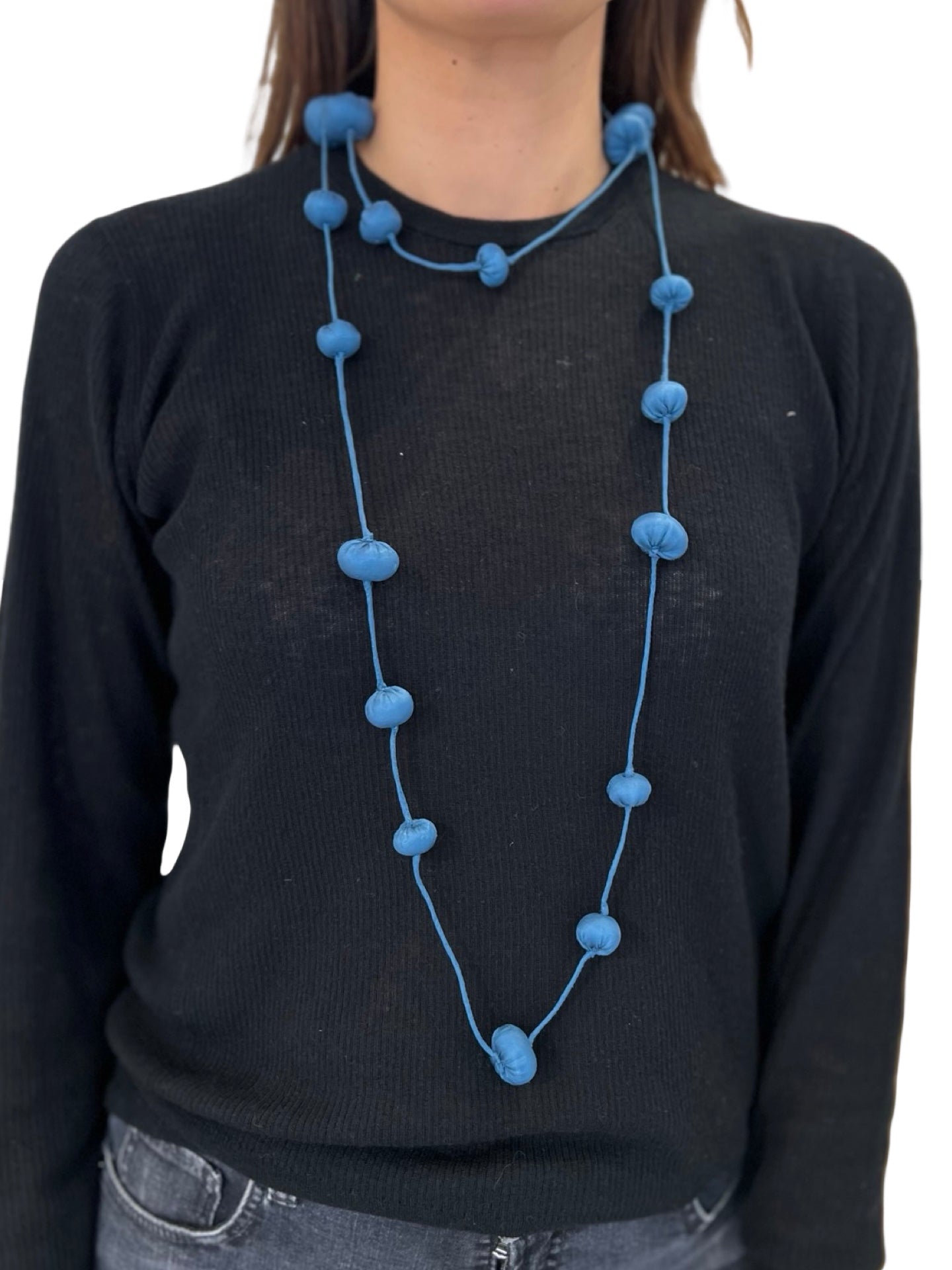 Collana Il Baco Da Seta Palline di seta Cocoon Blu Turchia