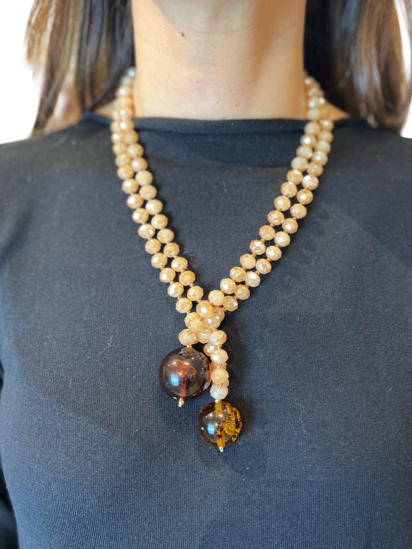 Collar Fabrizio Marcantelli Bolitas y 2 Bolas Grandes Beige