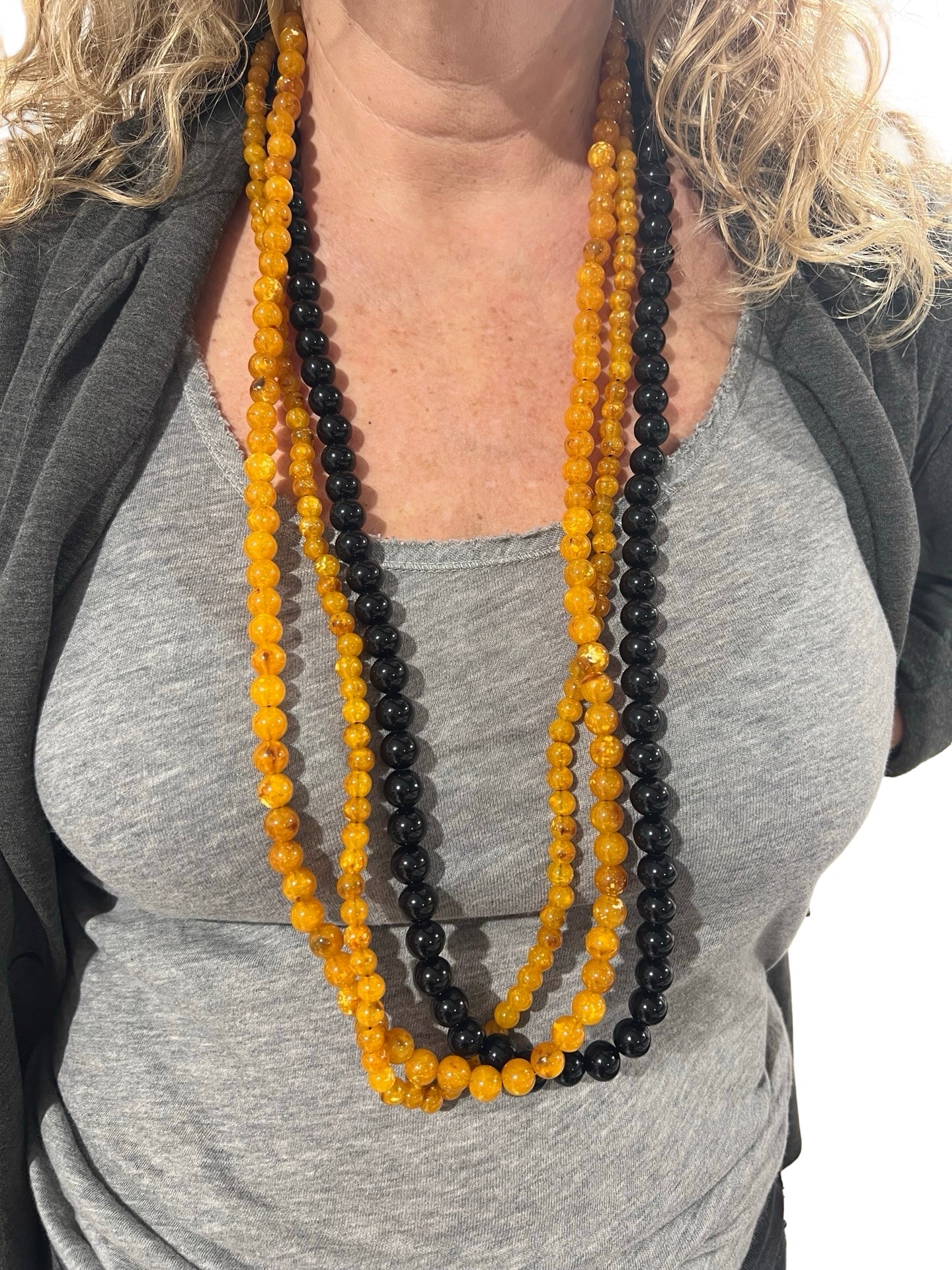 Fabrizio Marcantelli Beads Necklace 3 Strips Bicolor Mustard and Black