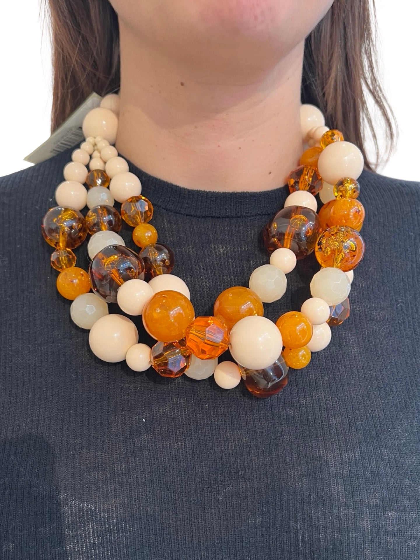 Fabrizio Marcantelli Necklace Alternating Balls 3 Strips Ecru and Honey